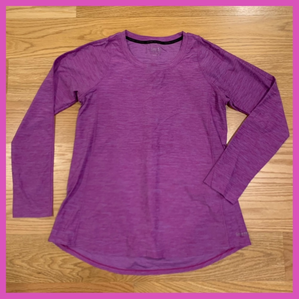 Calvin Klein Performance Quick Dry Purple Long Sleeve Striped Shirt Top Large